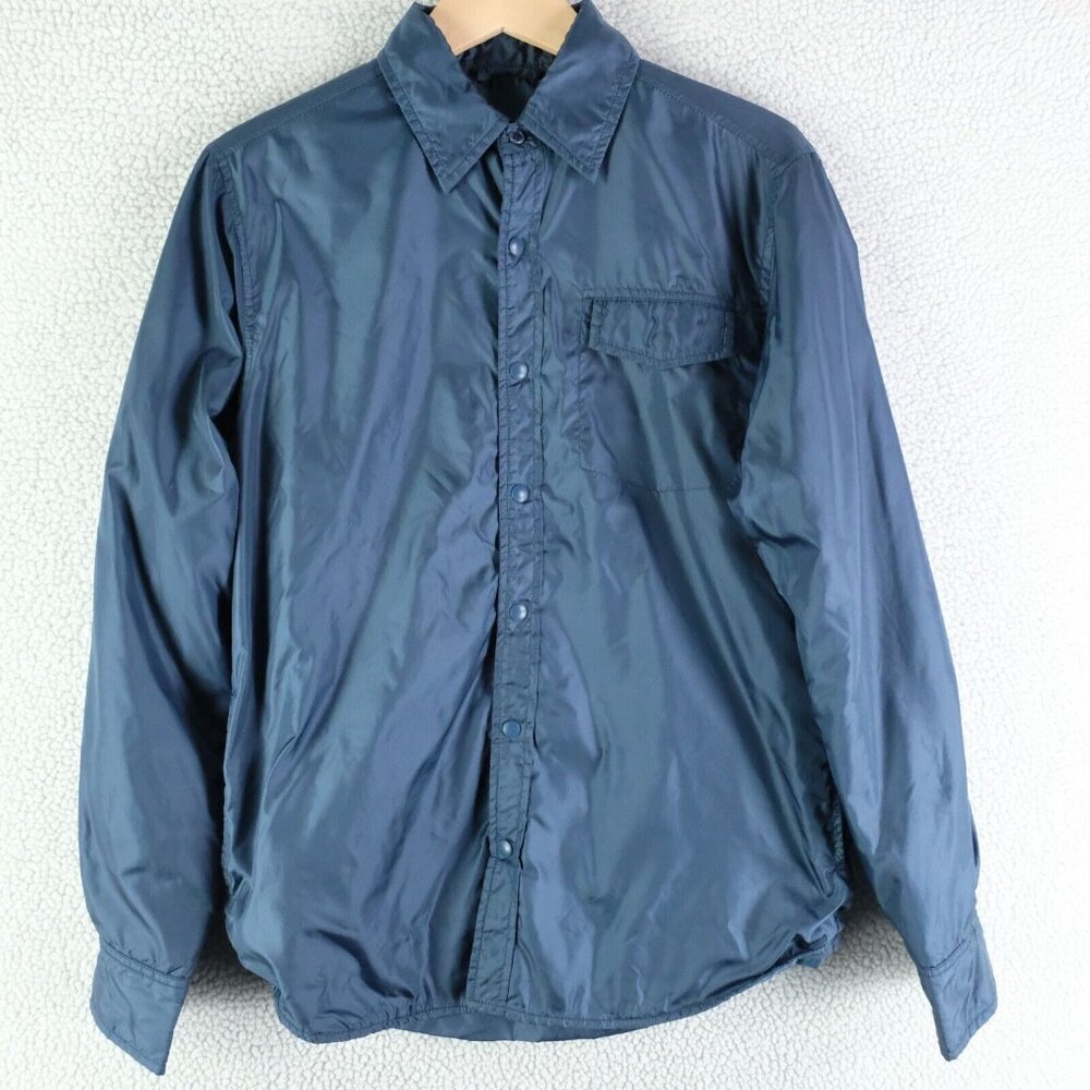 Aspesi Over Shirt Mens Small Blue Taffeta Padded Snap Shacket Pocket